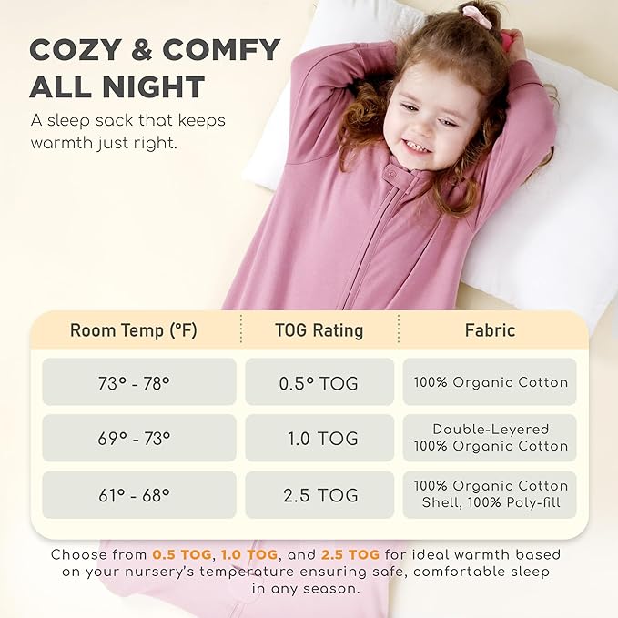 Mama Cheetah Baby Sleep Sack with Sleeves, 0.5 TOG Organic Cotton Wearable Blanket and Two-Way Zipper, Swaddle Transition Long Sleeve Sleeping Bag for Newborn Infant Toddler, 18-24 Months