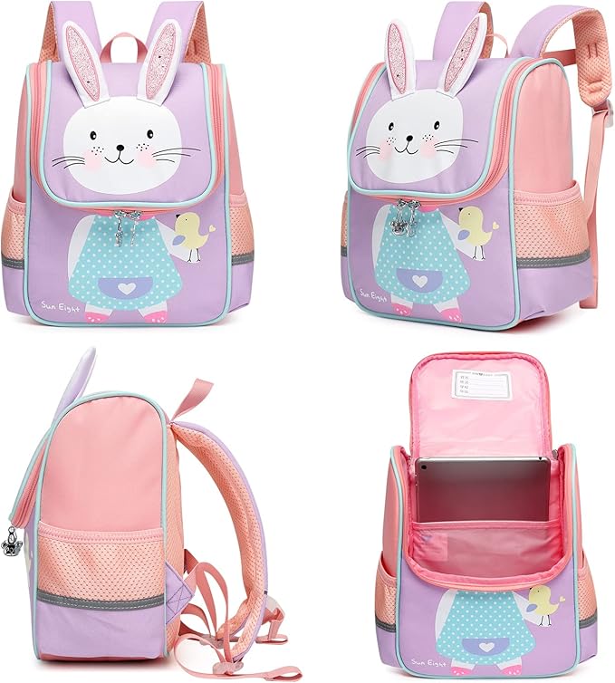 SUN EIGHT Toddler Lightweight Backpack for Girls Cute 3D Animal Waterproof Schoolbag for Baby Girl Boy 2-5 Years(Rabbit)