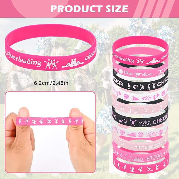 LiYiQ 72 Pcs Cheerleader Party Favors Cheerleader Team Gifts Cheerleader Goodie Bags Stuffers Cheerleader Ballpoint Pens Bookmark Card and Silicone Bracelet