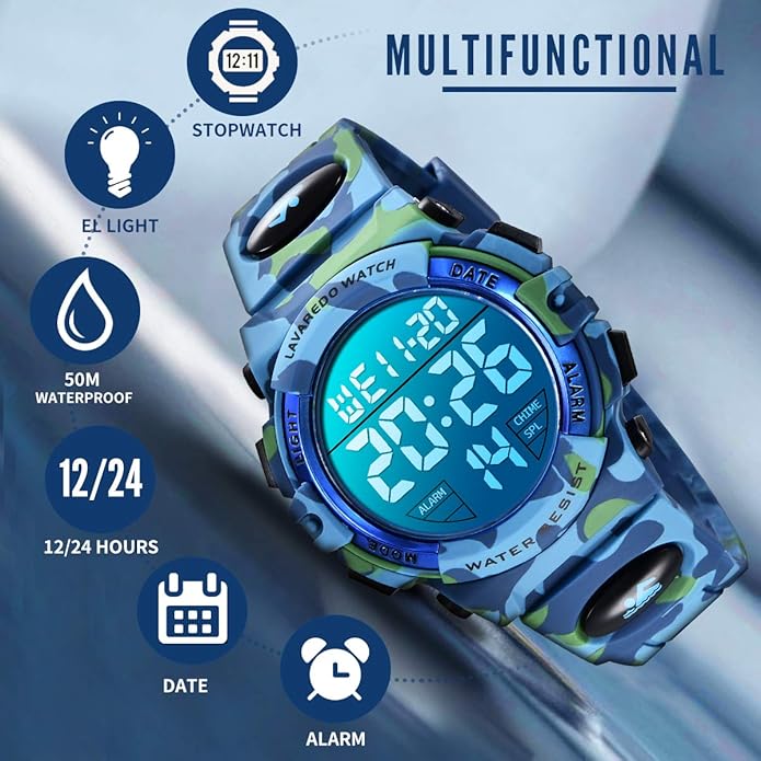 Kids Watch,Boys Watch for 3-15 Year Old Boys,Digital Sport Outdoor Multifunctional Chronograph LED 50 M Waterproof Alarm Calendar Analog Watch for Children with Silicone Band,Kids Gift