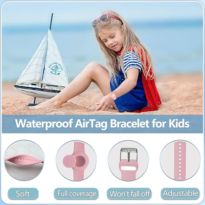 Waterproof Bracelet for AirTag Kids, Personalized Initial Letter Hidden Holder Compatible with Air Tag, Silicone Case for Airtag Adjustable Anti-Lost GPS Tracker for Toddler Child Elder, H