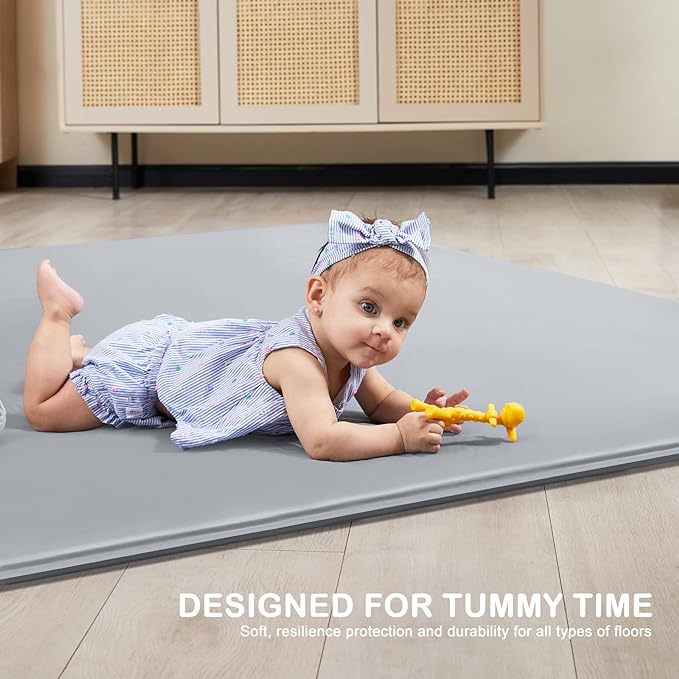 ANGELBLISS Baby Playpen, 79"x 63"x 1.18" Self-Inflating Play Mat for Babies and Toddlers, Roll Up & Waterproof Foam Crawling Mat, Portable Playmat with Travel Bag Grey