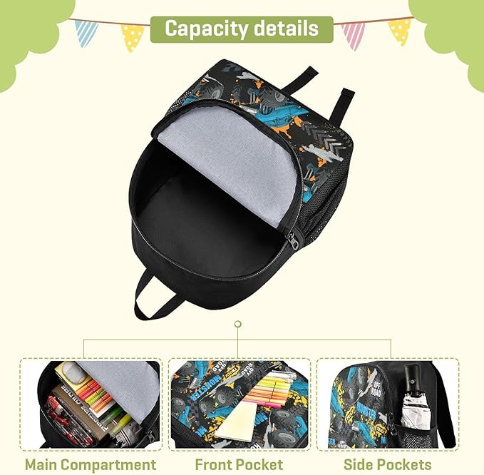 Toddler Monster Truck Waterproof Mini Backpack Boys/Girls Cute Small Kindergarten Pre School Bag (S)