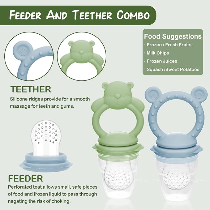 WAJIAYON Baby Breastmilk Popsicle Molds & Babies Fruit Feeder (4 Pack), Infant Food Freezer Tray Storage Containers, Silicone Teething Pacifier Feeder and Teether for Babies,Baby Feeders(Green)