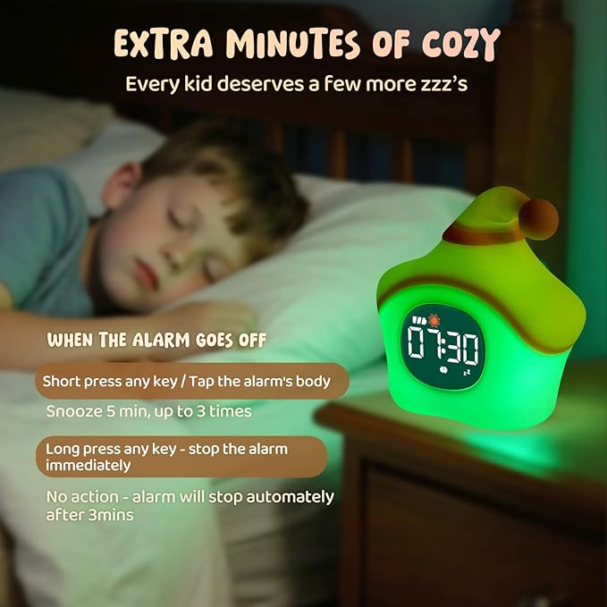 Star Alarm Clock with Night Light for Kids with Sleep Training and Sound Machine, Rechargeable Silicone Lamp OK to Wake Clock,Cute Animal Tabletop Lamp, Perfect Sleep Companion for Boys Girls, Pink