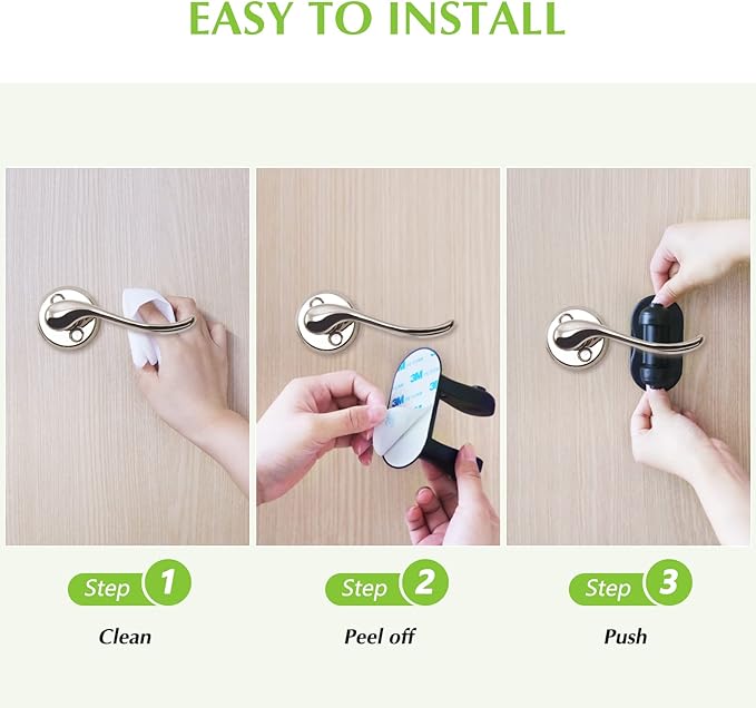 Child Proof Door Lever Lock, 3 Pack Door Locks for Kids Safety, Door Knob Child Proof, Baby Proofing, 3M Adhesive, Door Handle Child Proof, Baby Safety Locks for Toddlers (Black)