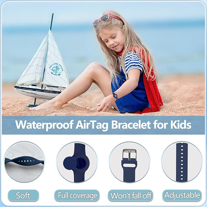 Waterproof Bracelet for AirTag Kids, Personalized Initial Letter Hidden Holder Compatible with Air Tag, Silicone Case for Airtag Adjustable Anti-Lost GPS Tracker for Toddler Child Elder, T