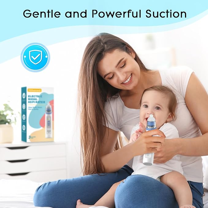 Electric Nasal Aspirator for Baby, Nose Aspirator for Toddlers, Rechargeable Baby Nose Sucker, Nose Cleaner with 3 Silicone Tips, 5 Suction Levels, Music and Light Soothing Function,Blue