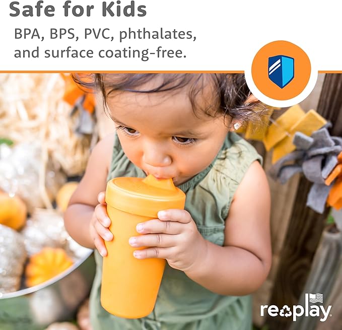 Re-Play Sippy Cups for Toddlers - 10 Oz. Reusable Spill Proof Cups for Kids, Dishwasher/Microwave Safe - Made in USA - Set of 4-3.13" x 6.25" - Sea Glass