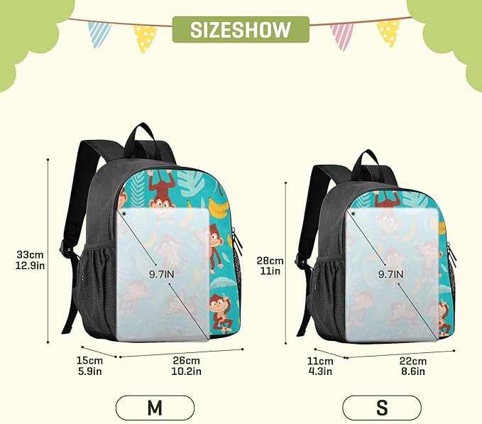 Toddler Backpack Monkey Banana Waterproof Mini Backpack Boys/Girls Cute Small Backpack Kindergarten Pre School Bags 11 Inch