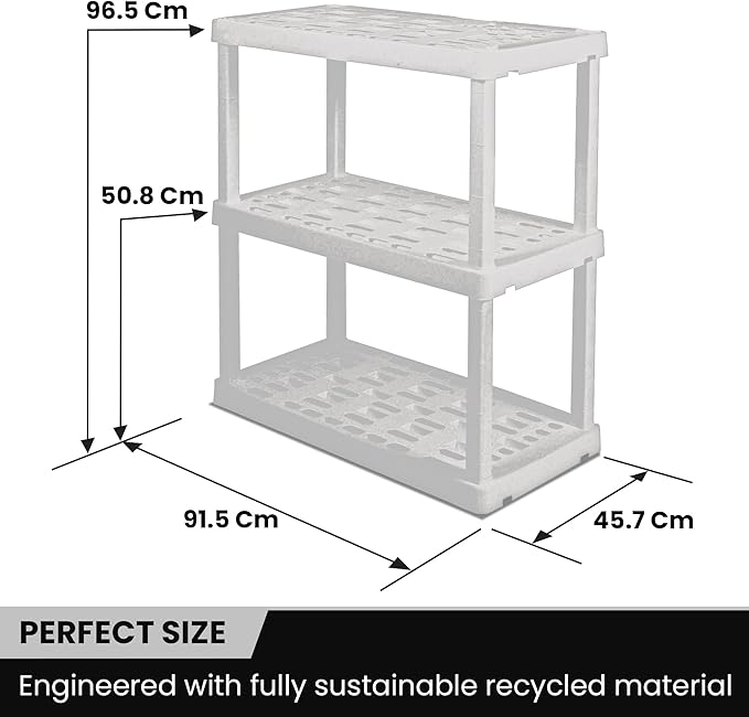 Oskar Storage Shelves - Bathroom Wall Organizer, Kids Room Toys Book Shelf, No Drill Heavy Duty, Kitchen Closet Garage Outdoor 3 Tier Stackable Plastic Shelving Unit