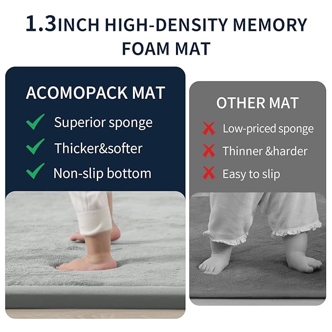 ACOMOPACK Baby Play Mat for Floor 1.3" Thick Memory Foam Play Mat 39"×59" Tummy Time Crawling with Non-Slip Bottom for Living Room,Nursery,Soft Velvet Playpen Mats for Kids,Infants(Light Grey)