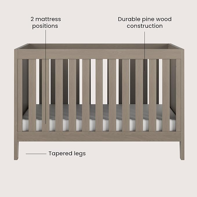 Child Craft Kieran 3 in 1 Convertible Crib, Baby Crib Converts to Day Bed, Toddler Bed, 3 Adjustable Mattress Positions, Non-Toxic, Baby Safe Finish (Crescent Gray)