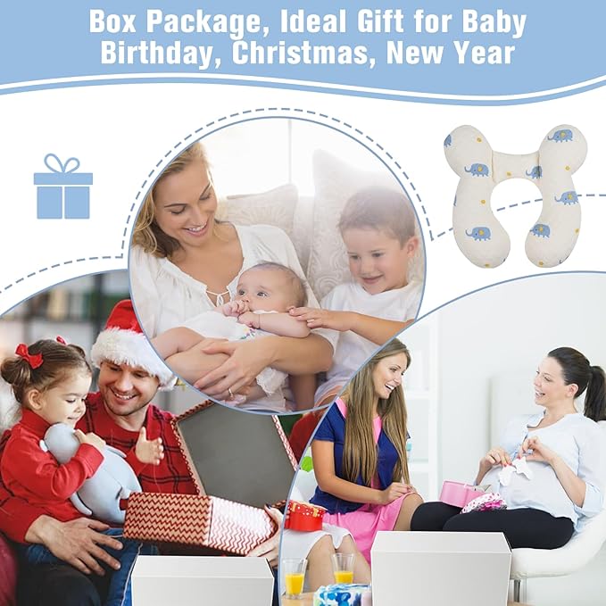 vocheer Baby Neck Pillow(Upgraded),Cotton, Baby Support Pillow, Car Seat Pillows for Newborn, Carseat Head and Body Support, Infant Travel Pillows for Prams, Pushchair, Stroller, Bouncer, Elephant