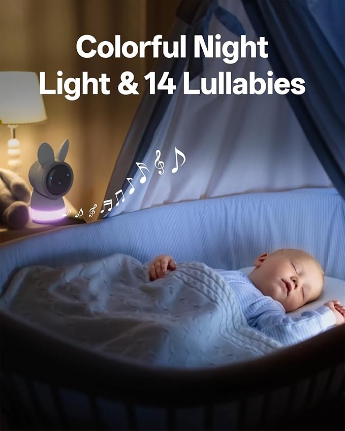 ARENTI Baby Monitor with 2 Cameras, Cry&Motion Detection, 2K Smart Baby Camera with 5'' Upgraded Wireless Display, 2 Way Audio, Super Night Vision, Lullabies, Breathing Light, Temp&Humidity Sensor