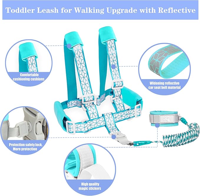 Toddler Leash for Walking, Toddler Safety Harnesses Leashes, Safety Harness with Lock for Kids, Anti Lost Wrist Link for Toddlers ,Upgrade with Reflective Tape Liner(6.5ft)for Kids