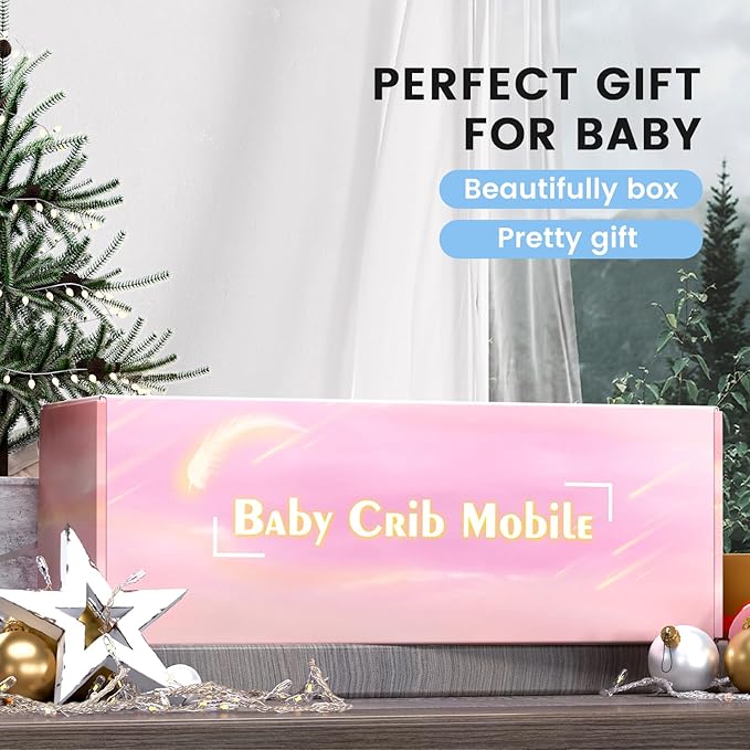 FEISIKE Baby Crib Mobile for Girls Boys with 3 Modes Digital Musical Motor(Rotating Only, Music Only, Rotating & Music, 35 Lullabies, Pink Elephant Nursery Mobile, Knob Type