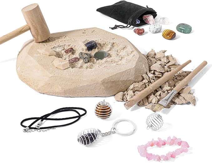 12PCS Gemstone Dig Kit for Kids โ Dig Up Gems & Make Necklaces, Bracelets, Keychains โ STEM Crystal Jewelry Craft Kit with Safety Goggles โ Gift for Girls & Boys Ages 6 7 8 9 10 11 12