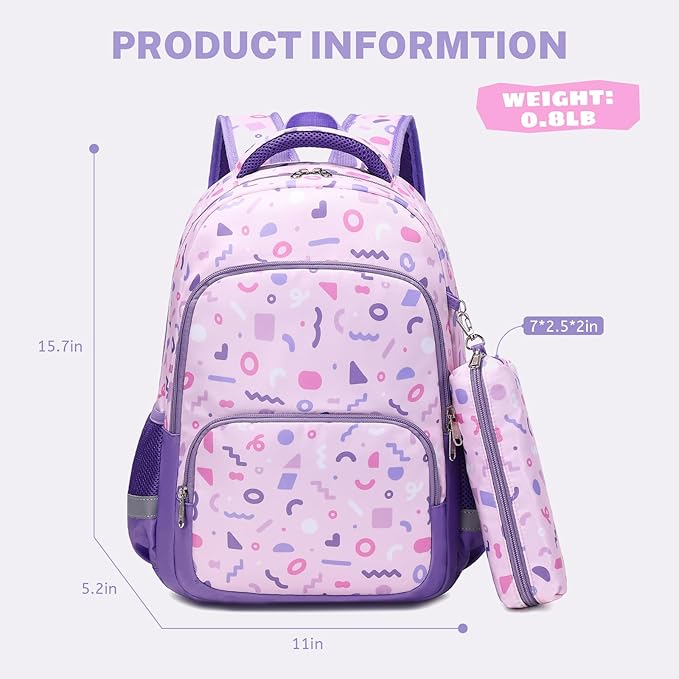 mygreen 3PCS Kids Backpack Set - Waterproof Bookbag with Lunch Box for Girls Ages 3-12, Adorable Cartoon Prints for School & Outdoor Use Purple Unicorn