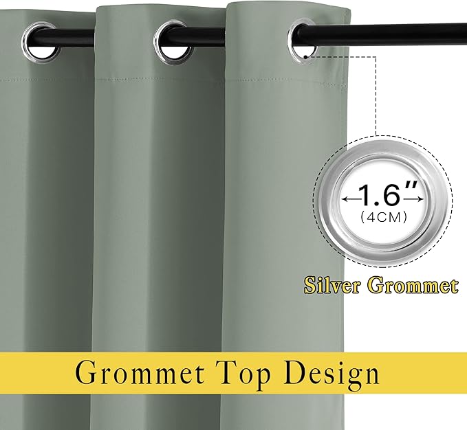 NICETOWN Room Darkening Curtains for Room Divider, Grommet Thermal Curtains Light & Sound Reducing Window Treatments for Sliding Glass Door, W66 x L110, Sage Green, 2 Panels