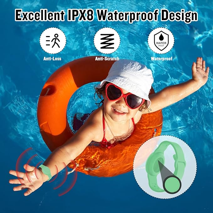 2 Pack Waterproof AirTag Bracelet for Kids, Hidden Silicone Wristband for AirTag, GPS Tracker Case for Air Tag Holder Strap Band for Child Toddler,Secure Anti-Loss Protection(Blue Matcha)