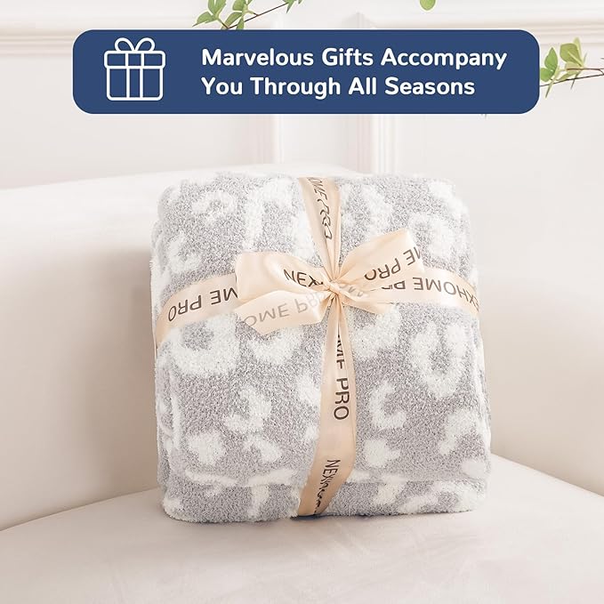 NEXHOME PRO Leopard Soft Blanket Twin Size, Fuzzy Throw Blanket for Couch Bed Sofa Picnic, Knit Blankets for Women Gifts Grey 60 x 80 inches