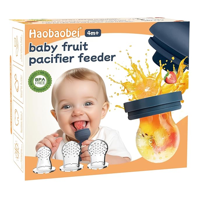 Baby Solids/Frozen Fruit Feeder Pacifier, Infant Teether Toy 4M+, BPA-Free Silicone Pouch & Nipple, Safely Introduce Solids, Teething Relief, 2-Pack - Blue/Green (Rabbit)