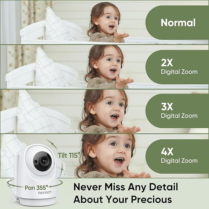 bonoch MegaView Baby Monitor, 10" Video Monitor with 2 Cameras, 10000mAh Battery, Quad Split Screen Baby Monitor with Camera and Audio, VOX Mode, Auto Night Vision, Remote PTZ, Hack Proof