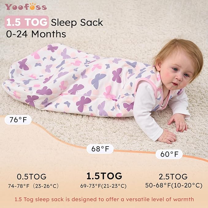 Yoofoss Baby Sleep Sack 12-18 Months, 1.5 Tog Baby Wearable Blanket with 2-Way Zipper, 100% Cotton Organic Fabric Winter Infant Sleeping Sack, Warm Soft Comfy