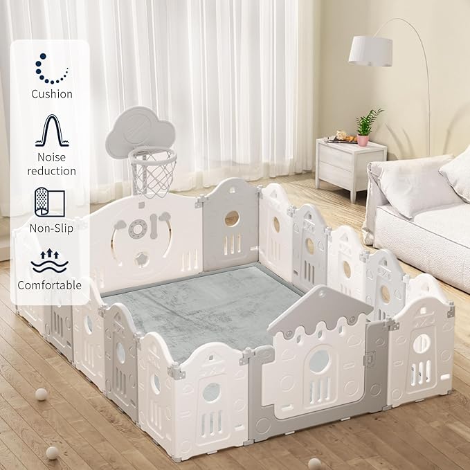 ACOMOPACK Baby Play Mat for Floor 1.3" Thick Memory Foam Play Mat 39"×59" Tummy Time Crawling with Non-Slip Bottom for Living Room,Nursery,Soft Velvet Playpen Mats for Kids,Infants(Light Grey)