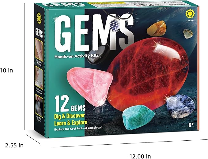 12PCS Gemstone Dig Kit for Kids โ Dig Up Gems & Make Necklaces, Bracelets, Keychains โ STEM Crystal Jewelry Craft Kit with Safety Goggles โ Gift for Girls & Boys Ages 6 7 8 9 10 11 12