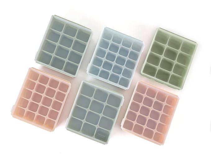 Baby Food Storage Silicone Cubes with Clip-On Lid Freezer Tray Baby Food Soups Purees Ice Easy and Safe Design Made in Korea (12 Ocean Blue)