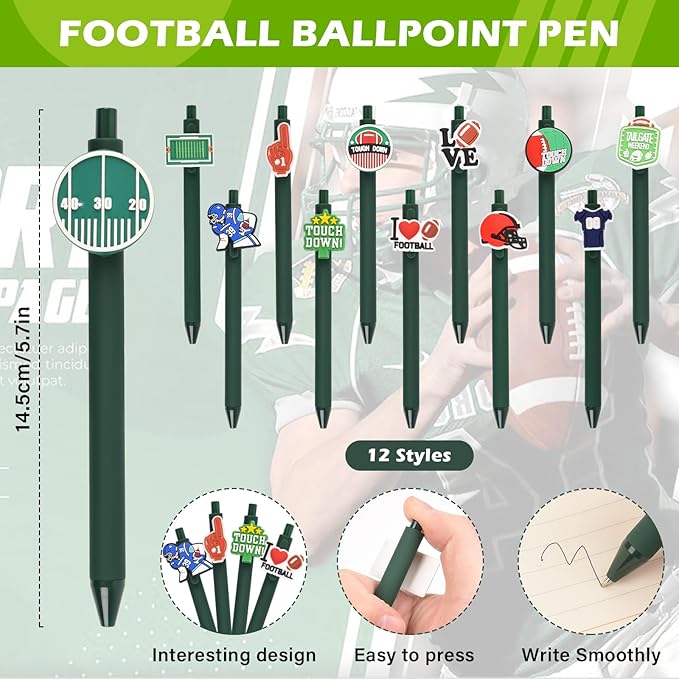 LiYiQ 72 Pcs Football Party Favors Football Team Gifts Football Goodie Bags Stuffers Football Ballpoint Pens Bookmark Card and Silicone Bracelet