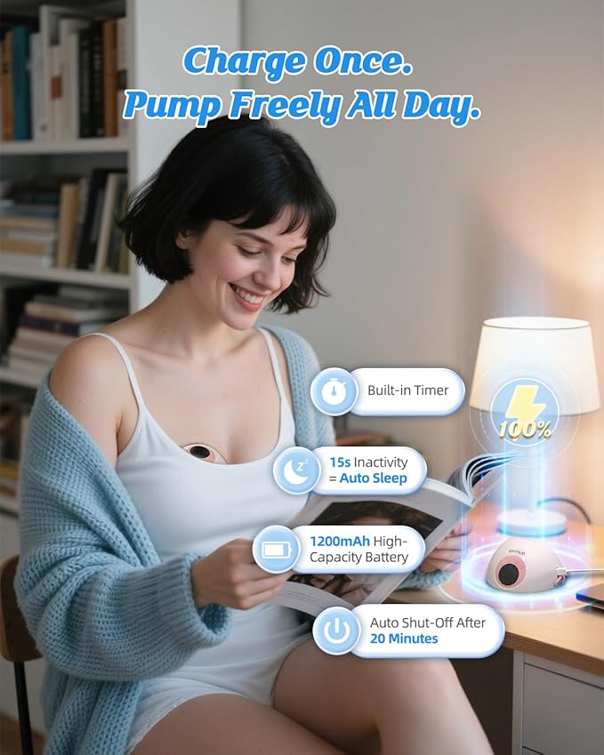 Hands Free Breast Pump MY-381 – Wearable Breastfeeding Pump, Rechargeable Electric Pump with Voice Prompts, 4 Modes & 12 Suction Levels – Portable, BPA-Free, Double Pack (White)