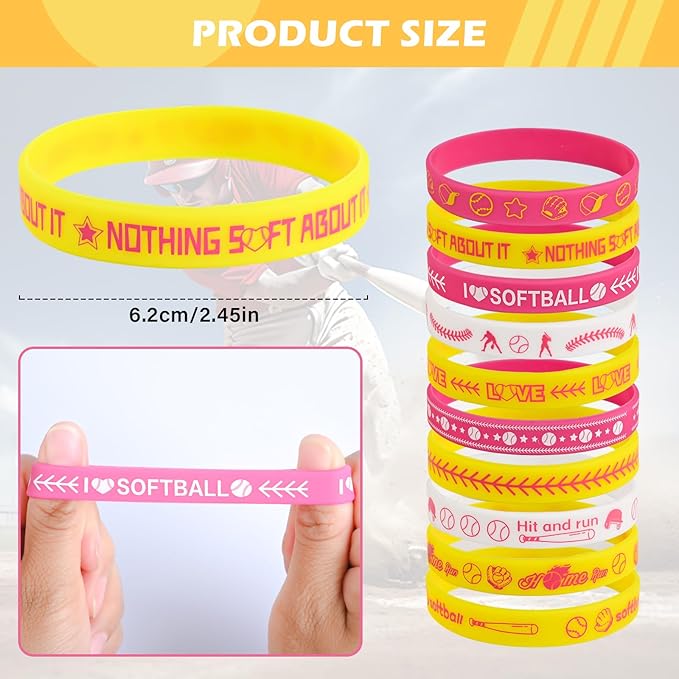 LiYiQ 72 Pcs Softball Party Favors Softball Team Gifts Softball Goodie Bags Stuffers Softball Ballpoint Pens Bookmark Card and Silicone Bracelet
