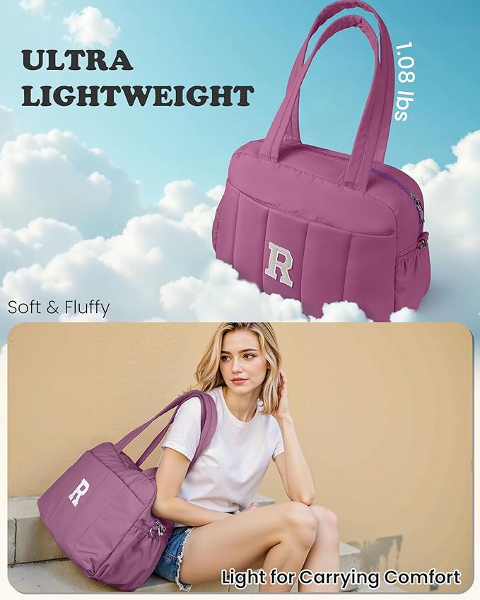 Duffle Bag with Initial, Spend The Night Bags for Women,Gifts for Women-Overnight Bag with Wet Pocket,Lightweight Travel Bags Personalized Gym Tote with Makeup Pouch
