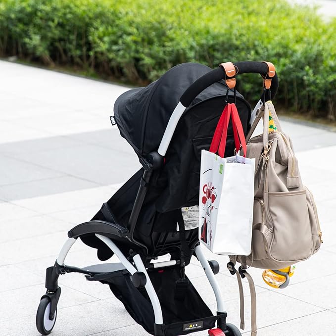 (4-Pack) Baby Stroller Hooks Clip or Hanging Diaper Bag Universal Hooks Accessories for Stroller and Car or Shopping Cart (Black and Brown)