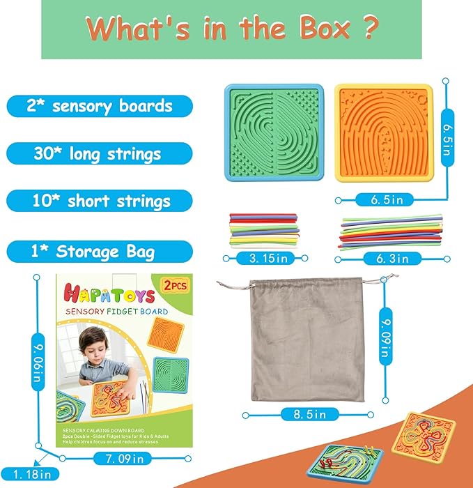 Sensory Activity Board for Kids & Adults:Double-Sided Stress Relif Sensory Board Toys with 40 Strings & Storage Bag | Quiet Fidget Board for ADHD & Autism Boys Girls Ages 3 4 5 6 7 8 9 10(2PCS