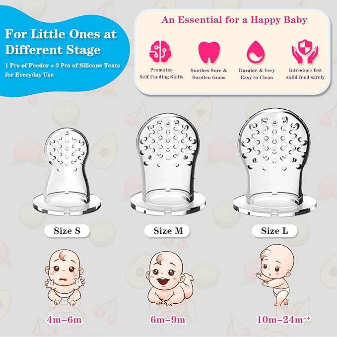 Baby Fruit Food Feeder - Silicone Nibble Tray Combo - Breastmilk Popsicle Mold for Cooling Relief, BPA Free Mesh Feeder for Infant Self Feeding (Claw Blue + Pineapple)