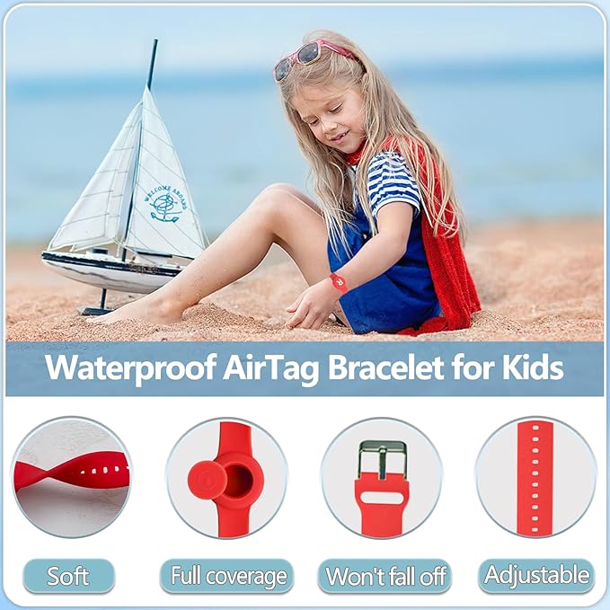 Waterproof Bracelet for AirTag Kids, Personalized Initial Letter Hidden Holder Compatible with Air Tag, Silicone Case for Airtag Adjustable Anti-Lost GPS Tracker for Toddler Child Elder, R
