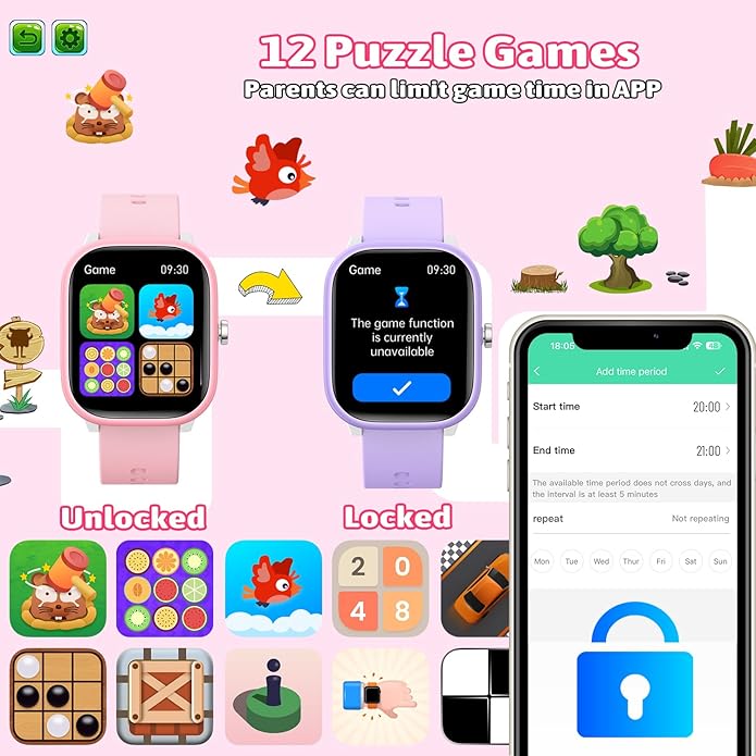 Smart Watch for Kids Girls Boys No APP/Phone Needed, 1.8" IP68 Waterproof Sport Kids Watch Pedometer, Heart Rate, Sleep Monitor, Step Counter, 12 Puzzle Games for Girls Boys Teens 6-16