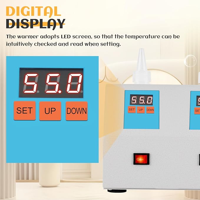 Ultrasound Gel Warmer Digital 2 Bottles Gel Warmer Massage Oil Warmer with 200ml Bottles, Gel Warmer Ultrasound Bottle Warmer for Oil Lotion Cream Gel 68-113℉ 12V