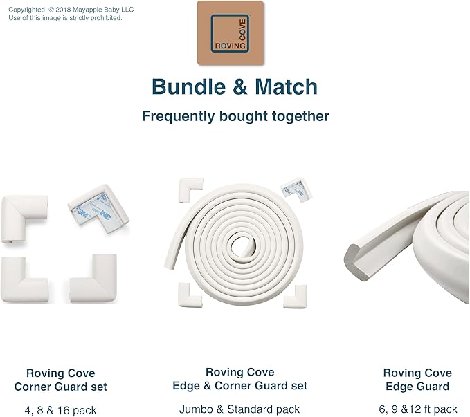 Roving Cove HeftyFit Corner Protector for Baby (16 Large Corners), Heavy-Duty Soft Rubber Foam Furniture Corner Bumper Guards, 3M Adhesive Pre-Taped, Oyster White (Off White)