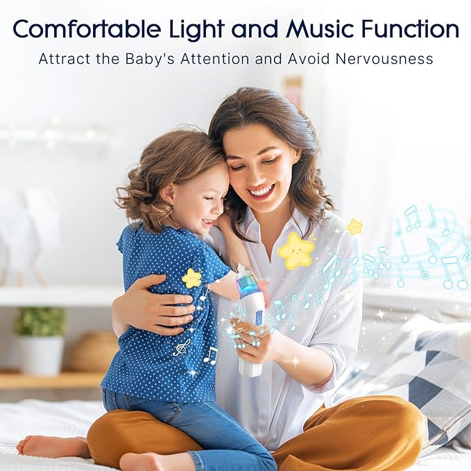 Electric Nasal Aspirator for Baby, Nose Aspirator for Toddlers, Rechargeable Baby Nose Sucker, Nose Cleaner with 3 Silicone Tips, 5 Suction Levels, Music and Light Soothing Function,Blue