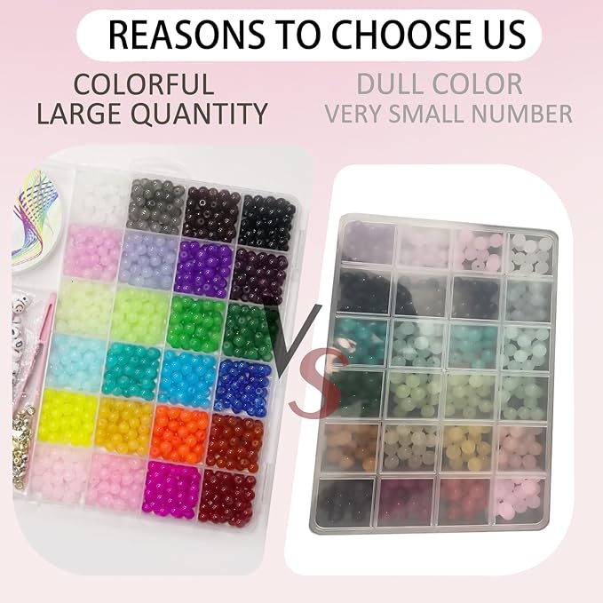 JULIMAIDONG 6mm Glass for Bracelets 1400pcs, 24 Colors Round Crystal Glass Bracelet Making Kit for Jewelry Making Kits Bead DIY Crafts with Spacer Charms Accessories (6mm, 24Color)