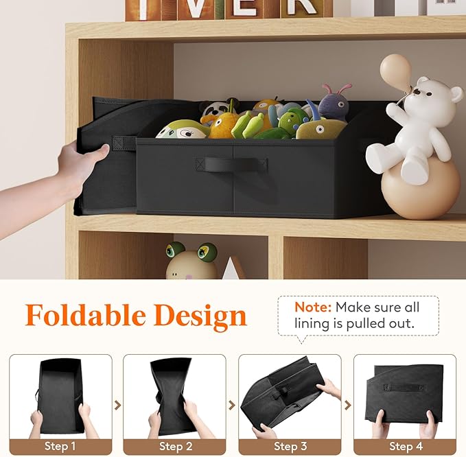 Lifewit Storage Baskets for Shelves, 6 Packs Non-woven Fabric Trapezoid Closet Organizer Bins with Handles, Foldable Clothing Containers Box for Clothes, Toy, Towel, Book, DVD, Hats, Medium-Black