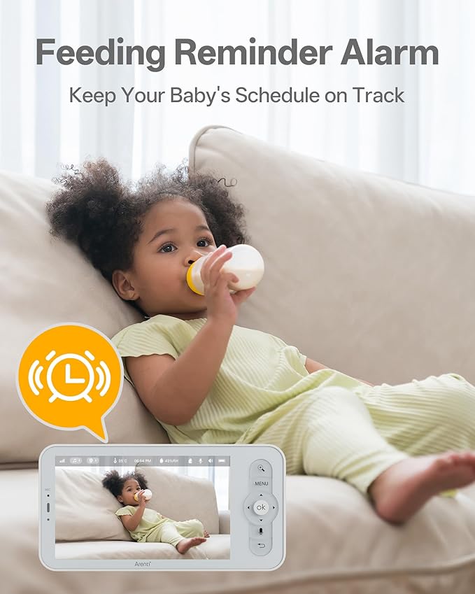 ARENTI Baby Monitor with 2 Cameras, Cry&Motion Detection, 2K Smart Baby Camera with 5'' Upgraded Wireless Display, 2 Way Audio, Super Night Vision, Lullabies, Breathing Light, Temp&Humidity Sensor