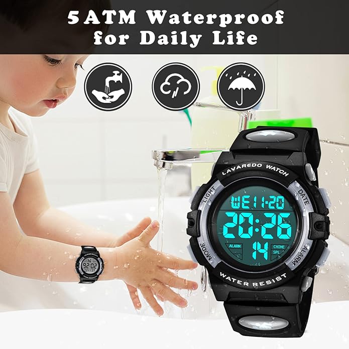 Kids Watch,Boys Watch for 3-15 Year Old Boys,Digital Sport Outdoor Multifunctional Chronograph LED 50 M Waterproof Alarm Calendar Analog Watch for Children with Silicone Band,Kids Gift