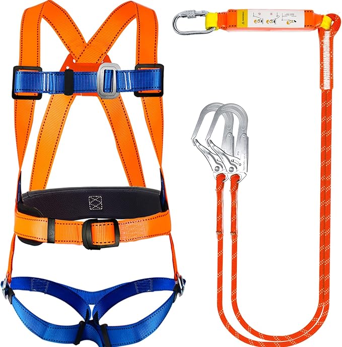 Full Body Safety Harness Tool Fall Protection,OSHA/ANSI Compliant,ASTM F1774certified | INTERNAL Shock Absorbing Lanyard(Orange)