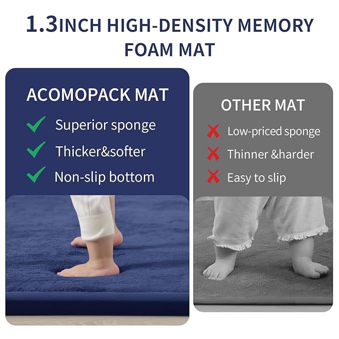 ACOMOPACK Baby Play Mat for Floor 1.3" Thick Memory Foam Play Mat 71"×79" Tummy Time Crawling with Non-Slip Bottom for Living Room,Nursery,Soft Velvet Playpen Mats for Kids,Infants(Royal Blue)